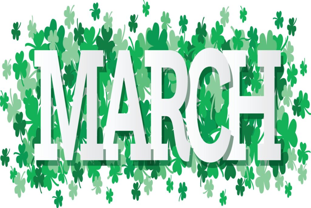 March Single Word With Shamrocks Banner Vector Illustration 1