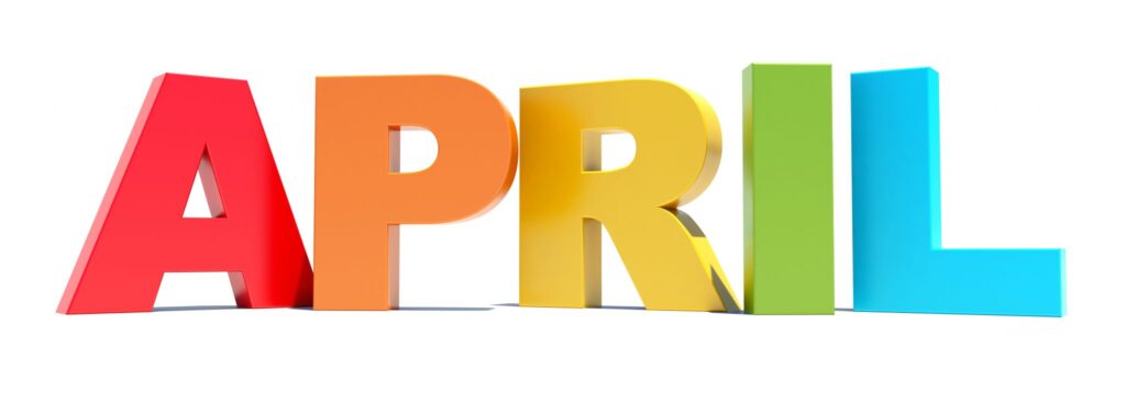 April colored text calendar background on white